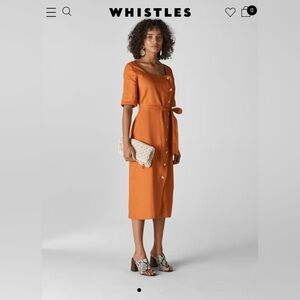 Whistles ambika linen rust orange button down short sleeve midi dress 8